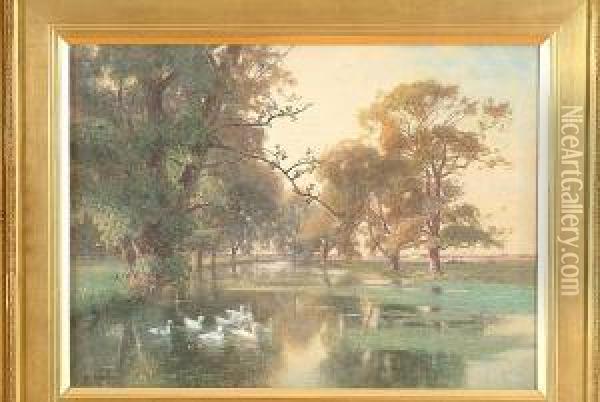 A Tranquil River Oil Painting - Max Ludby