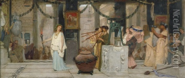 Ein Antikes Fest Im Haus Des Marcus Olconius In Oil Painting - Rudolf Schick