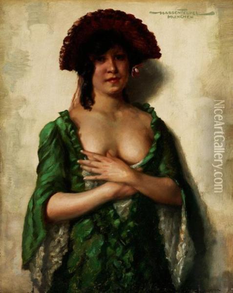Dreiviertelbildnis Einer Jungen Frau In Spanischer Kleidung Oil Painting - Hans Hassenteufel