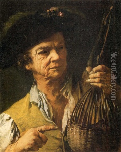 Un Homme Portant Une Cage A Oiseaux Oil Painting - Francesco Capella