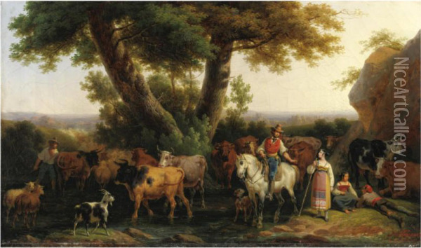 Paesaggio Pastorale Nella Campagna Romana Oil Painting - Hippolyte Lecomte
