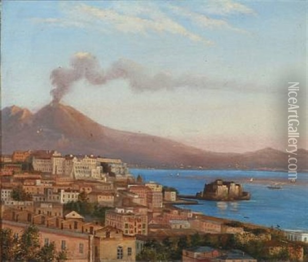 Two Views From Naples And Ischia, Italy (2 Works) Oil Painting - Albinia Schaffalitzky de Muckadell