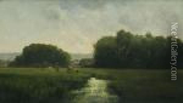 Cows Grazing In A River Landscape Oil Painting - Frederick Porter Vinton