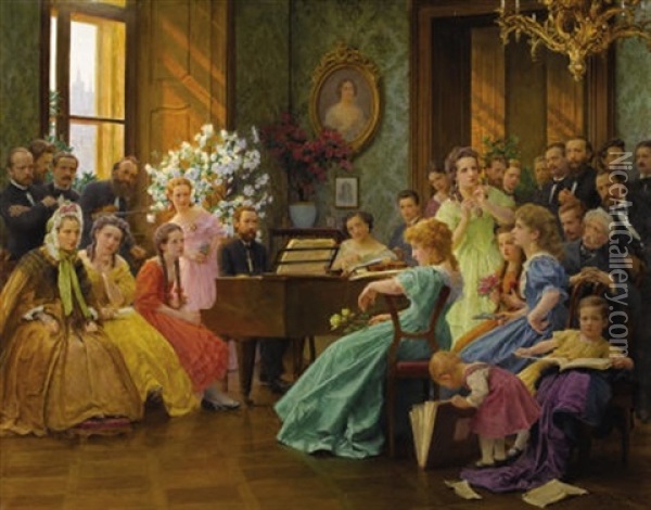 Bedrich Smetana And His Friends In 1865 Oil Painting - Frantisek Dvorak