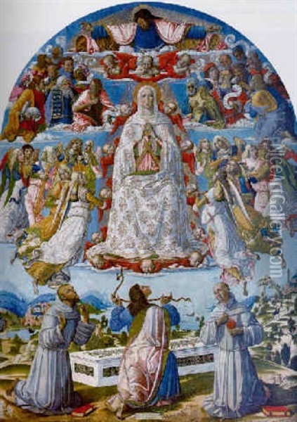 The Assumption Of The Virgin With Saint Thomas Receiving The Girdle Between Saints Francis Of Assisi And Anthony Of Padua Oil Painting -  Benvenuto di Giovanni