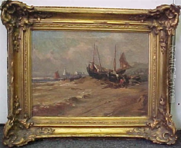 Men Working In The Shipyard Oil Painting - Louis-Gabriel-Eugene Isabey