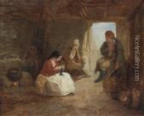 Irish Cabin Interior Oil Painting - Frederick Goodall