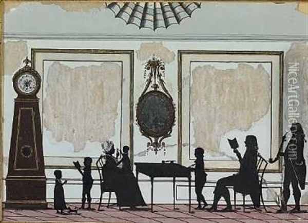 Louis Xvi-interior Med Snedkerfamilien Sorens I Silhuet Oil Painting - Joachim Gottfried Wilhelm Weitlandt