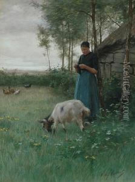 The Goat Girl Oil Painting - Willy Martens