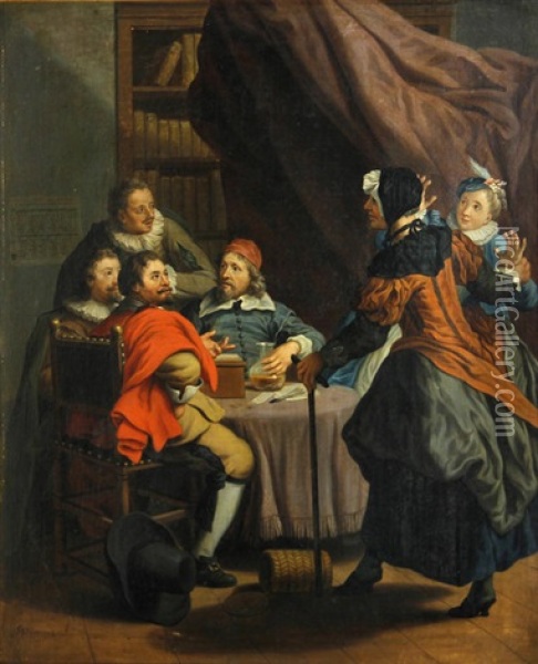 At The Lawyer's Office; A Consultation (a Pair) Oil Painting - Jan Josef Horemans the Younger