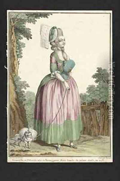 Young Woman in a Polonaise Dress Oil Painting - Claude Louis Desrais