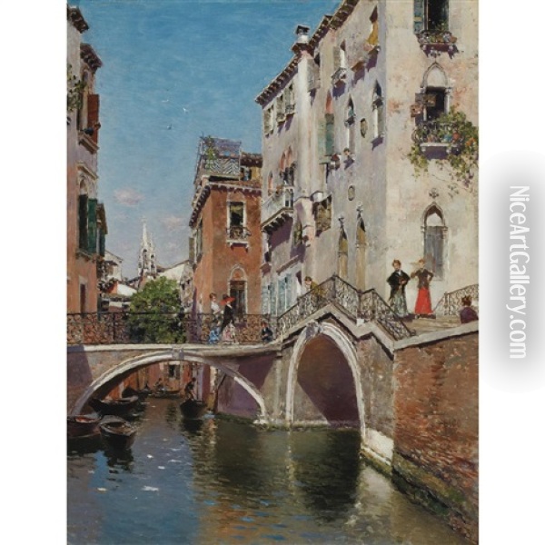Along The Bridges, Venice Oil Painting - Martin Rico y Ortega