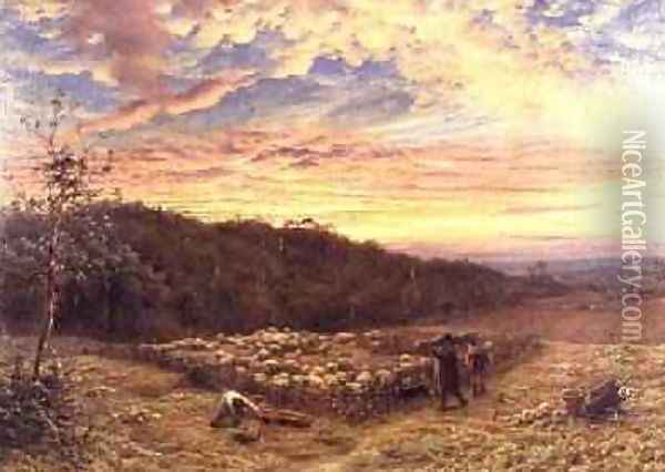 The Sheepfold - Morning in Autumn Oil Painting - James Thomas Linnell