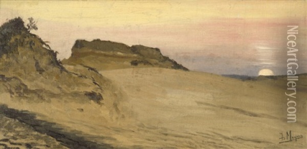 Dunenlandschaft Bei Sonnenuntergang Oil Painting - Isidore Meyers
