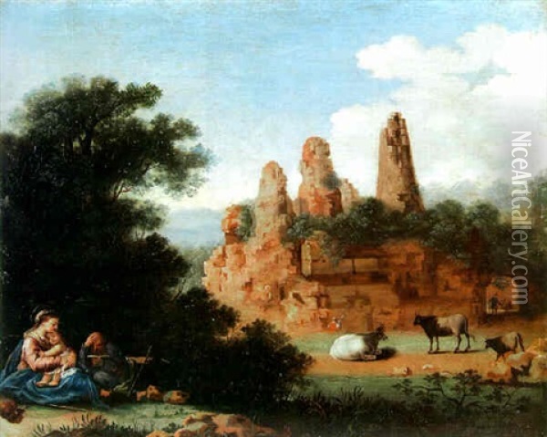 The Rest On The Flight Into Egypt Oil Painting - Bartholomeus Breenbergh