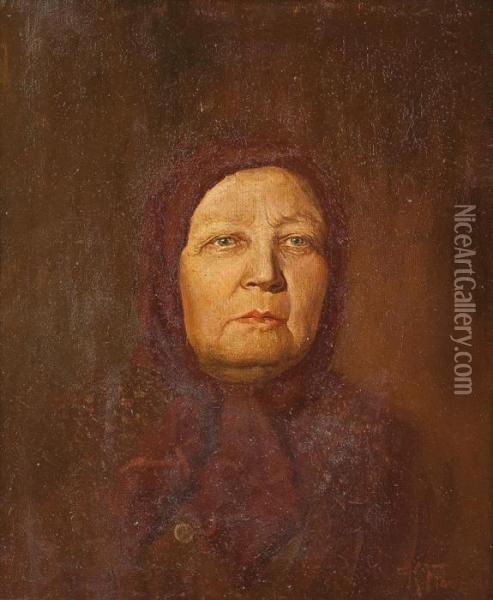 Portrait Einer Alten Mit Rotem Kopftuch Oil Painting - Konstantin Egorovich Egorovich Makovsky