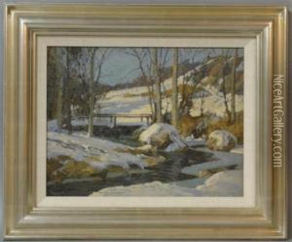 New England Winterscape Oil Painting - Frederick John Mulhaupt