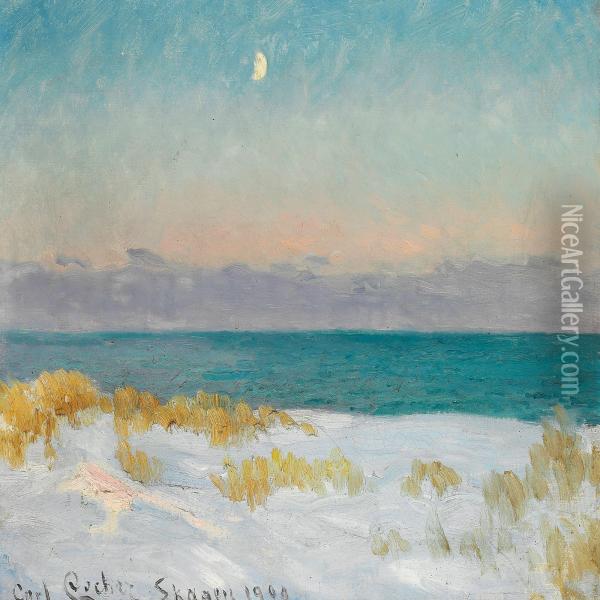 Sand Dunes With Rising Moon, Skagen Beach Oil Painting - Carl Locher
