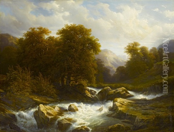 Wildbach Vor Weiter Alpenlandschaft Oil Painting - Jean Philippe George-Julliard