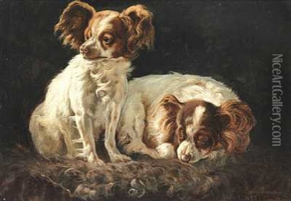To Sommerfugle Hunde Oil Painting - Simon Simonsen