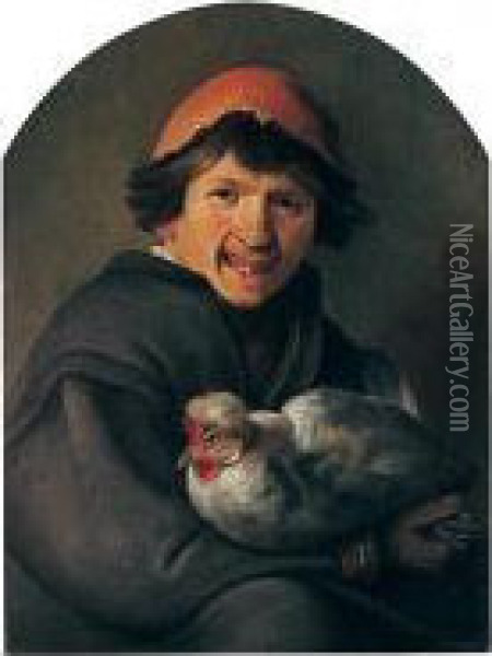 A Young Boy Holding A Hen Oil Painting - Johannes, Jan Tilius