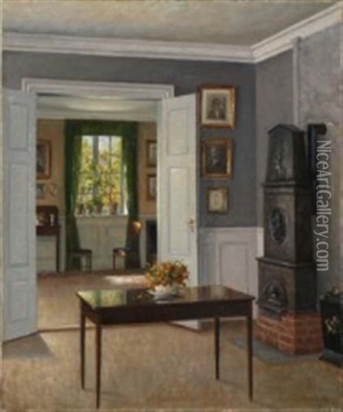 Living Room Interior From Bakkehuset Oil Painting - Hans Hilsoe