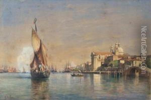 Imbarcazioni Sulla Giudecca Oil Painting - Emanuel Ritter Von Stockler