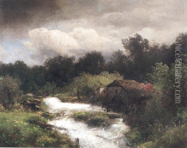 Old Mill With Storm Clouds Oil Painting - Hermann Herzog
