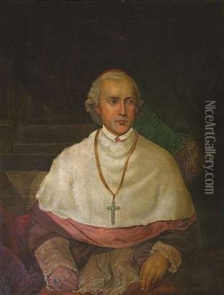 Portrait Eines Bischofs Vor Einer Pfeiler-architektur Oil Painting - Josef Abel