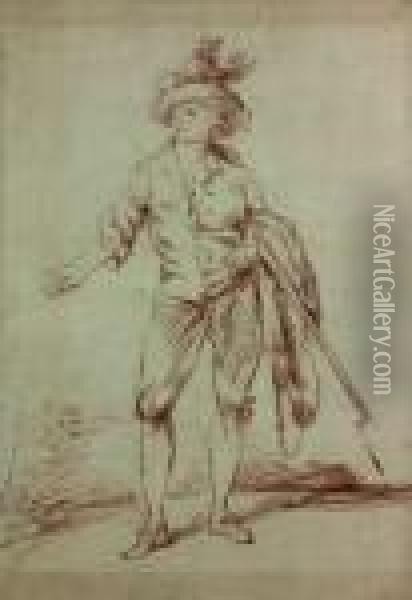 Portrait D'homme En Pied, La Baionnette Au Canon Oil Painting - Francois Louis Joseph Watteau