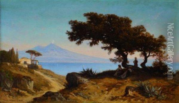 Bord De Mer En Italie Oil Painting - Auguste-Paul-Charles Anastasi