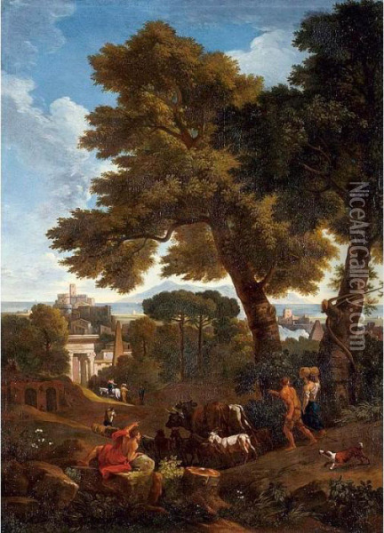 Classical Landscape With Shepherds Oil Painting - Jan Frans Van Bloemen (Orizzonte)