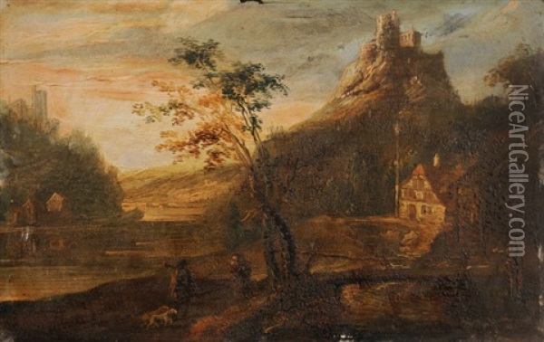 Felsige Flusslandschaft Mit Zwei Burgruinen Oil Painting - Caspar Wolf