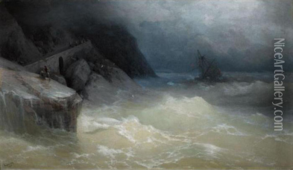 Shipwreck Off The Black Sea Coast Oil Painting - Ivan Konstantinovich Aivazovsky