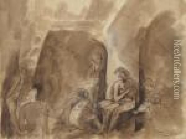 Christus Im Grab Umgeben Von Mannlichen Figuren Oil Painting - Charles Georges Dufresne