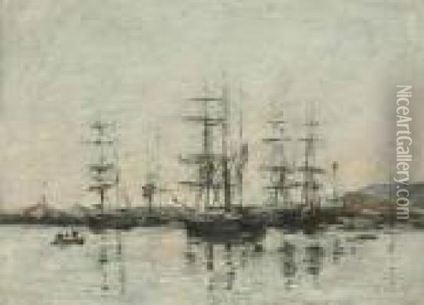 Port, Voiliers A L'ancre Oil Painting - Eugene Boudin