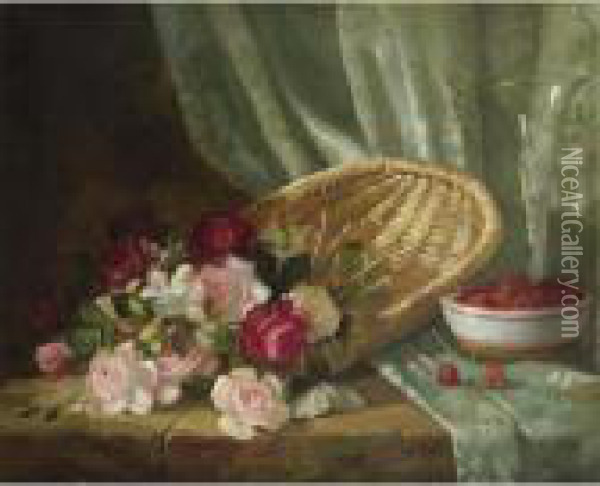 Still Life With Roses And Raspberries Oil Painting - Abbott Fuller Graves