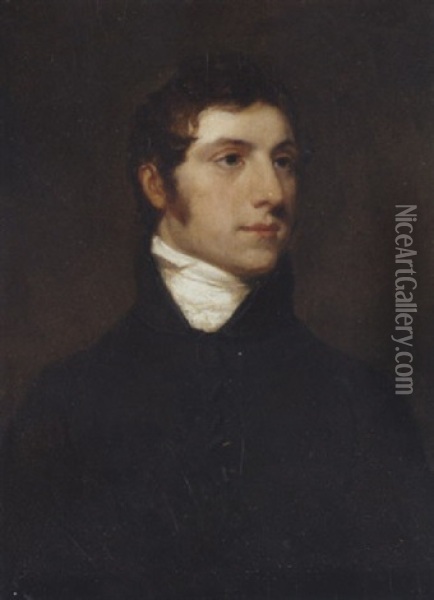 Portrait Of A Gentleman (robert La Touche?) In A Black Coat Oil Painting - Hugh Douglas Hamilton