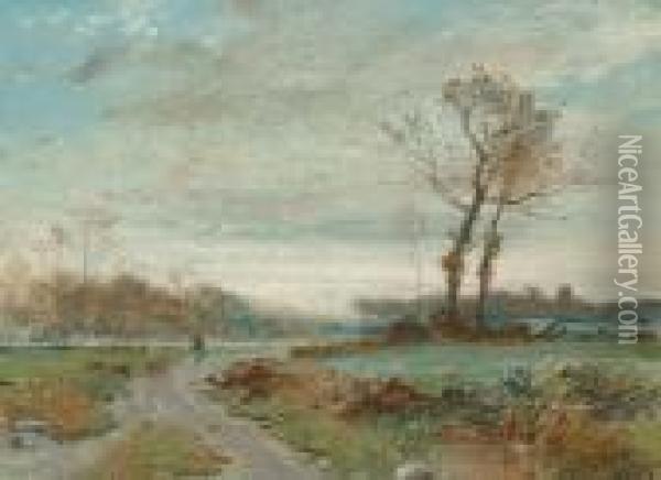 Figure On A Rural Lane Oil Painting - George Sheffield