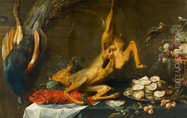 Still Life With Game, Lobster, Oysters And Fruits Oil Painting - Frans Snyders