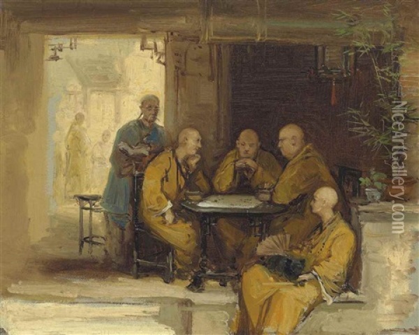 Monks Gaming At A Table Oil Painting - Mortimer Luddington Menpes