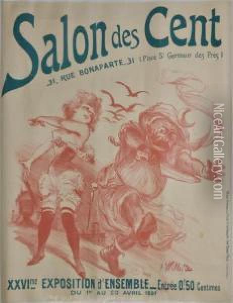 Salon Des Cent Oil Painting - Adolphe Willette