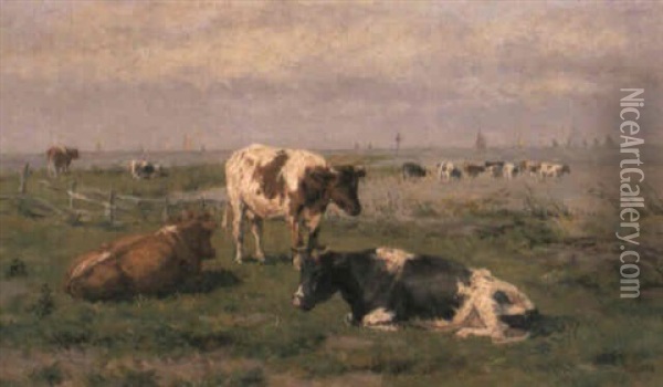 Cattle In A Pasture Oil Painting - Herman Gerhardus Wolbers
