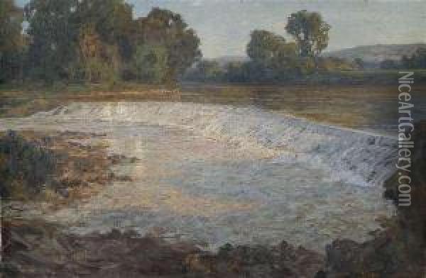 River Landscape With A Weir Oil Painting - Erwin Starker