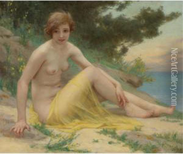 On The Shore Oil Painting - Guillaume Seignac