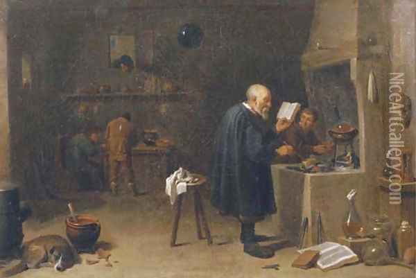 An alchemist in his workshop Oil Painting - David The Younger Teniers