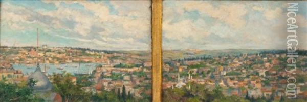 Vue De Constantinople (diptych) Oil Painting - Albert Clement Valery Gautier