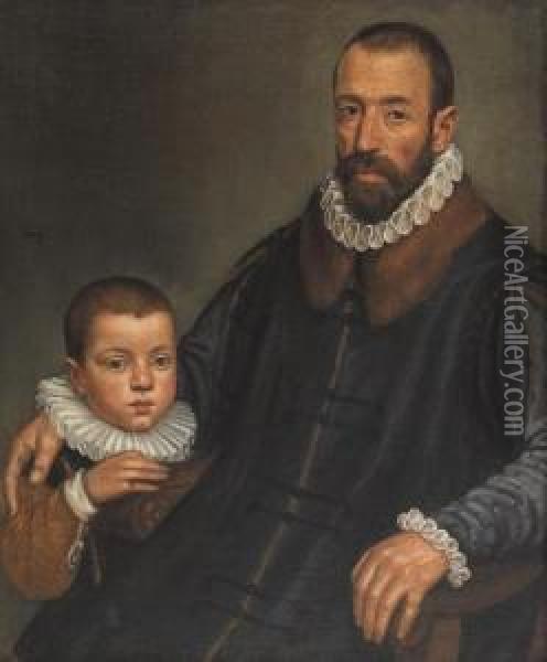 Ritratto Di Nobiluomo Con Bambino Oil Painting - Giovanni Battista Moroni
