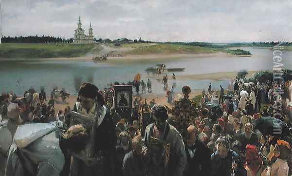 A Religious Procession Oil Painting - Illarion Mikhailovich Pryanishnikov
