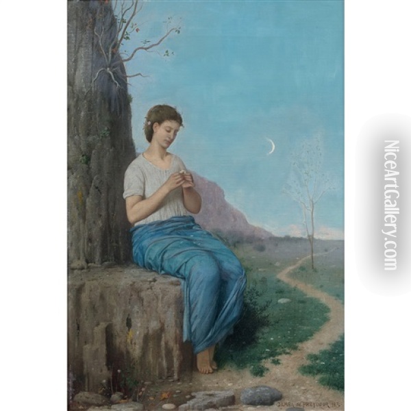 Jeune Fille Effeuillant Une Marguerite Oil Painting - Jules-Alexandre Gamba De Preydour